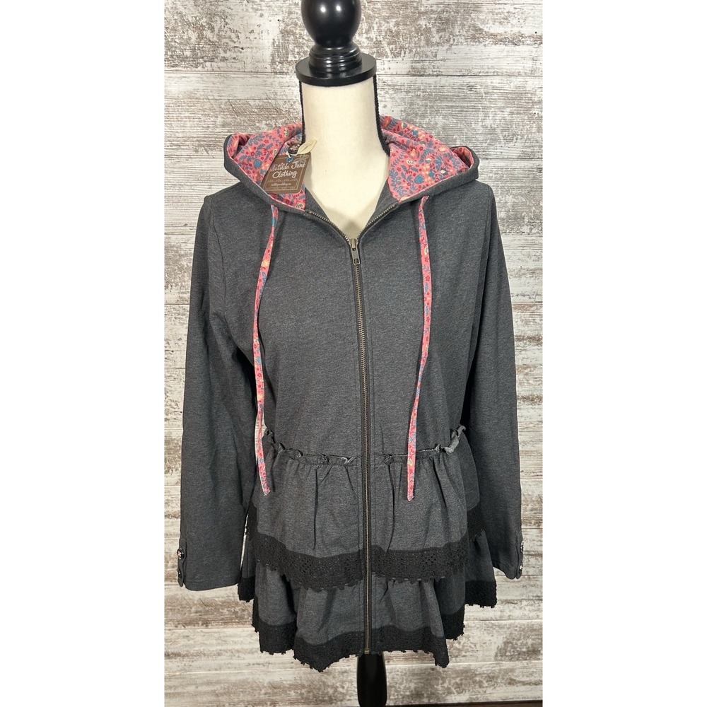 New MATILDA JANE Wise And Wonderful Gray Hoodie Jacket Sweatshirt Women's Medium